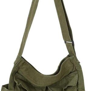 Canvas Messenger Bag Large Hobo Crossbody Bag with Multiple Pockets Casual Shoul